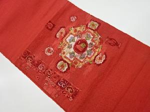 リサイクル　手織り紬抽象花鳥模様織出し名古屋帯